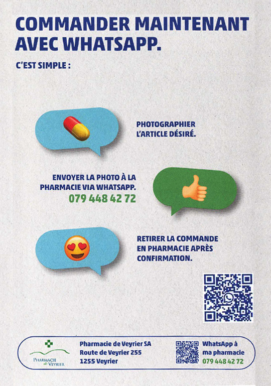 Pharmacie de Veyrier, Genève - Service de commande par Whatsapp Pic & Collect
